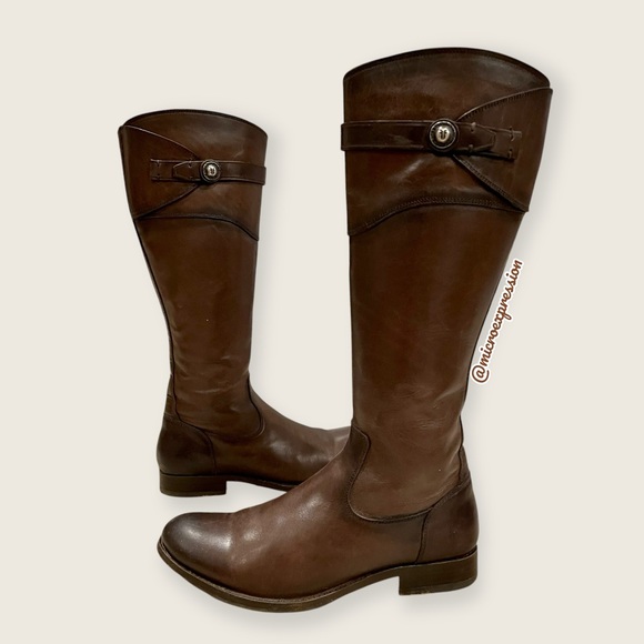 $399 Frye Molly Button Dark Brown Real Leather Knee High Tall Zip Up Riding Boot - Picture 16 of 16